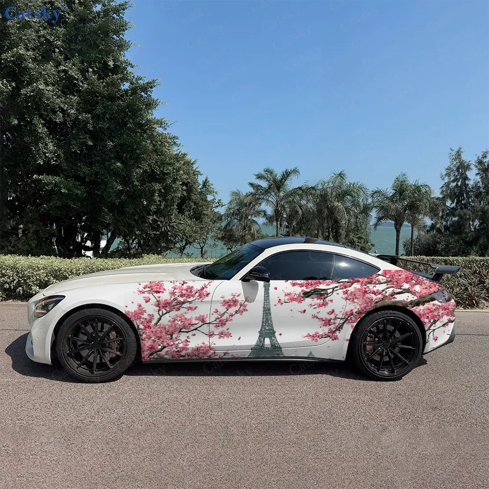 2pcs Paris Eiffel Tower Painting, Durable, Fade-resistant, Enhance Vehicle Aesthetics With Bold Artistic Design Car Vinyl Wraps