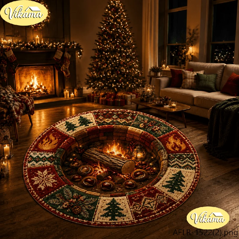 VIKAMA Christmas Spiced Wine Faux Braided Round Area Rug Non Slip Durable Floor Mat for Office Living Room Holiday Home Decor