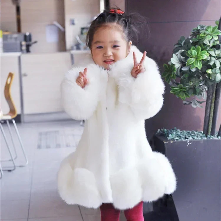 

Winter Clothes for Girls 2025 New Kids Boutique Coat Thicken Korean Imitation Fur Autumn Fox Hair Cotton Warm Large Fur Collar