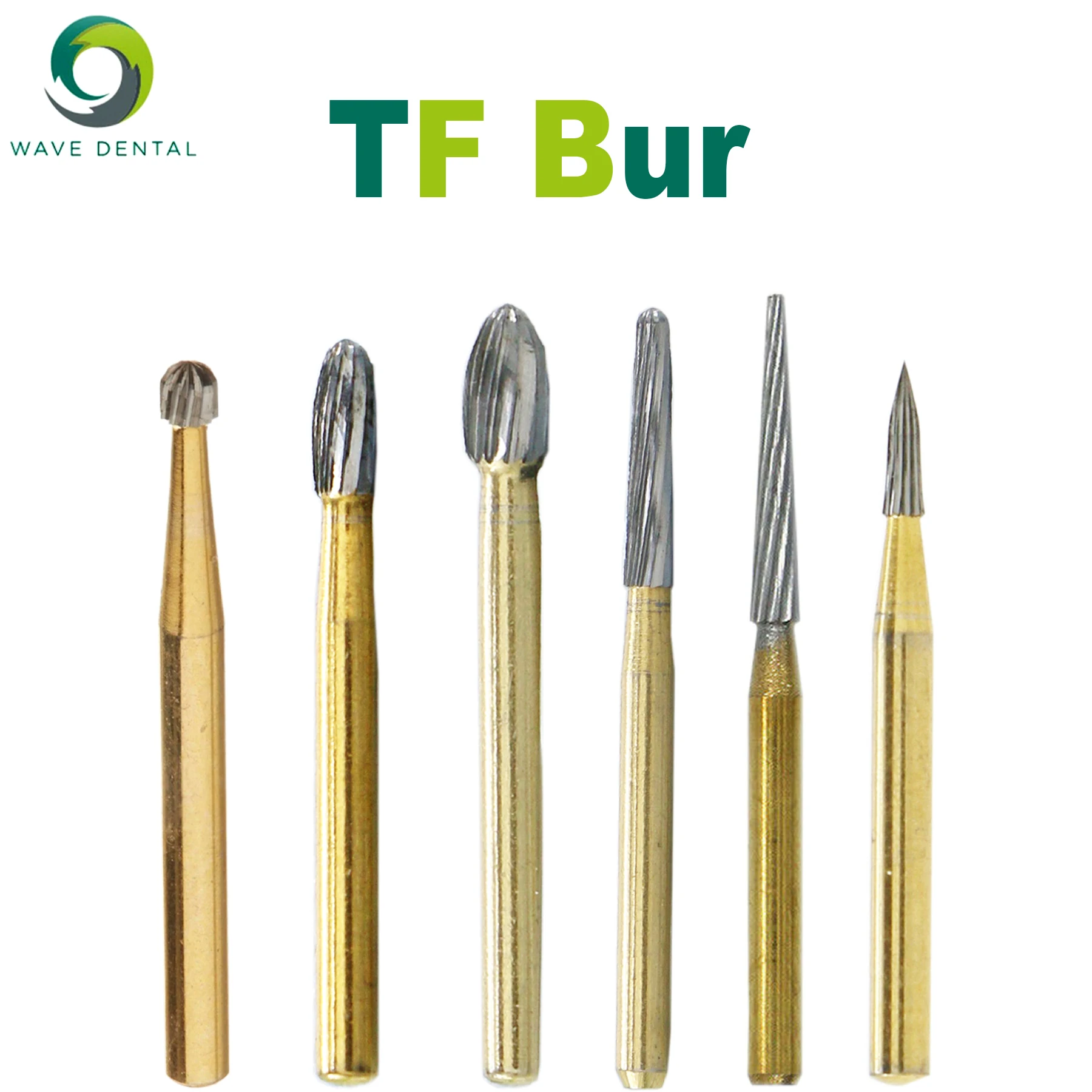 WAVE Dental Carbide Burs TF 12 Blades Gold Plated Trimming Finishing For High Speed Turbine Handpiece Dentistry Tool 5pcs/Pack