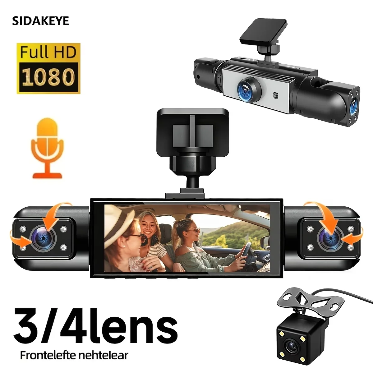 Image of 4-Kamera-Dashcam: 1080p, Infrarot-Nachtsicht, Schleifenaufnahme, Front-/Innen-/Rückfahrkamera mit drei Kameras