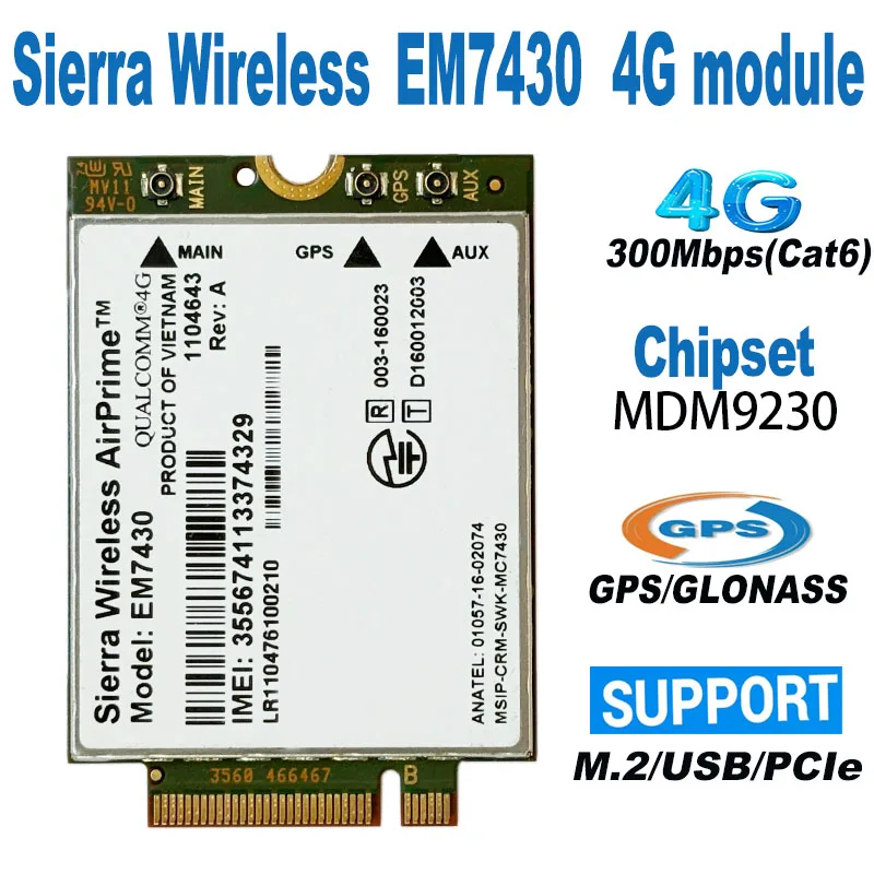 Módulo 4G LTE, EM7430, Cat6, WWAN, GOBI6000, B19, B21, B28, B38, B39, B40, B41