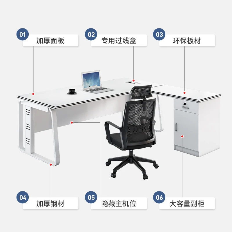 Simple modern boss table, manager table, office table and chair combination 1.4 meters single white computer desk