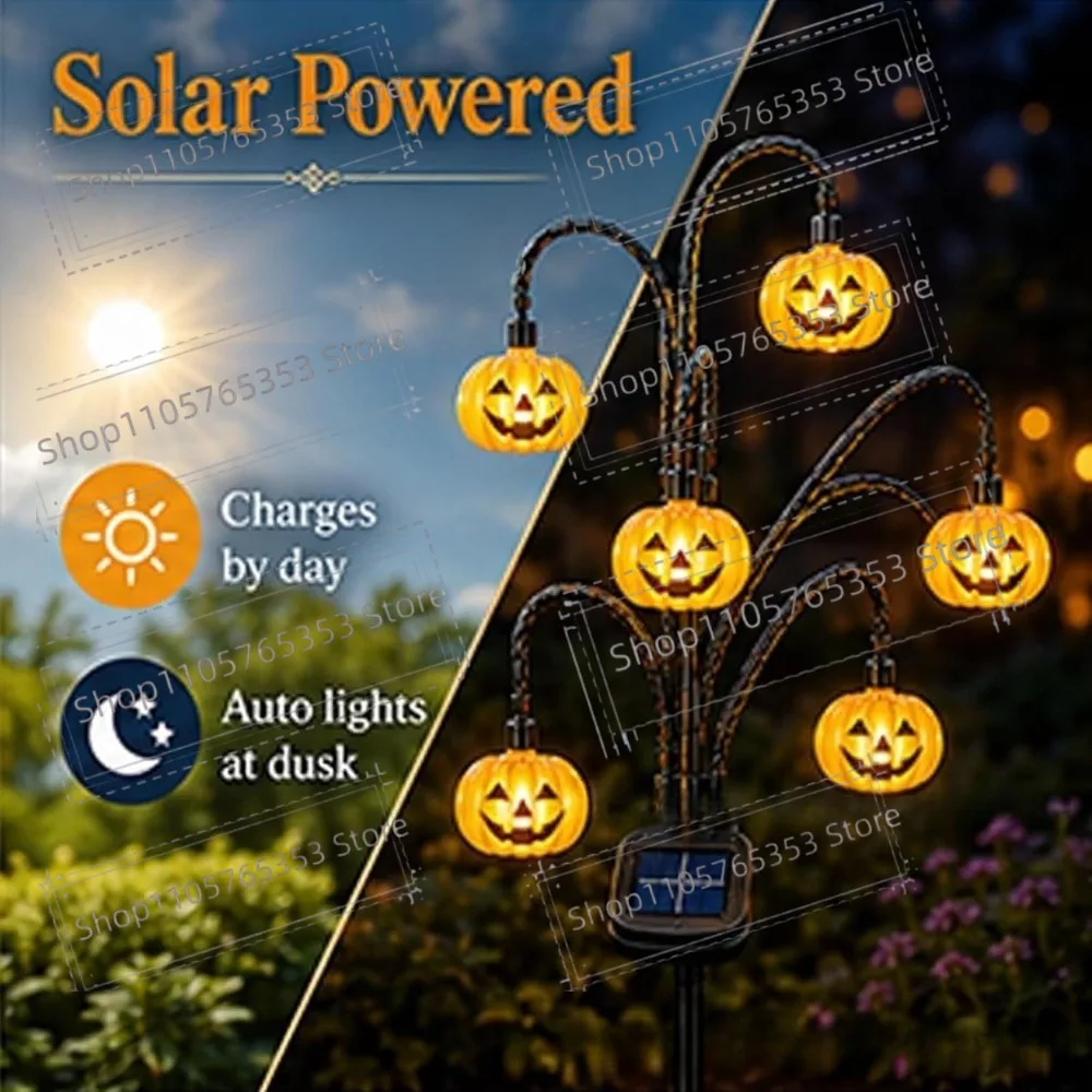 Halloween Solar Lantern Outdoor Garden Stake Lights Vintage Tree Stump Lamp Glowing Ghost Outdoor Decor for Patio Yard Pathway