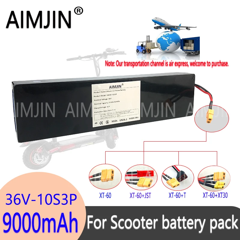 36V 9.0Ah 18650 Rechargeable Lithium Battery Pack 10S3P for 1000W Power Modified Bicycle Scooter Electric Vehicle with BMS