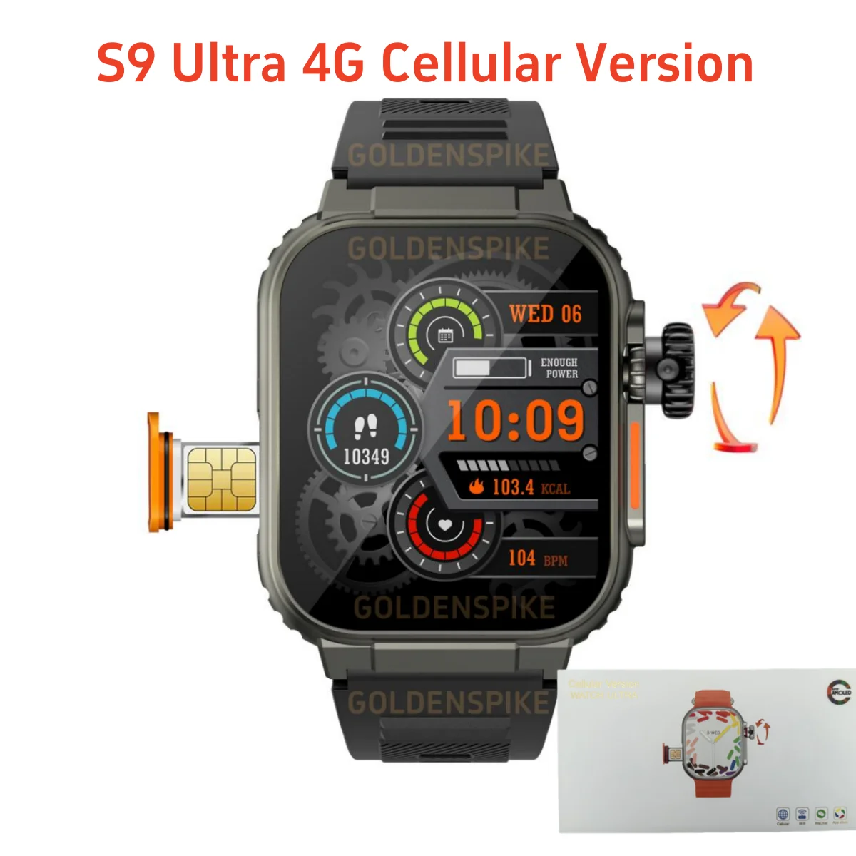 8GB+128GB 4G Smart Watch Android System z 2,2-calowym ekranem Amoled 800W Kamera WiFi GPS 4g Karta SIM S9 Ultra Smartwatch dla mężczyzn