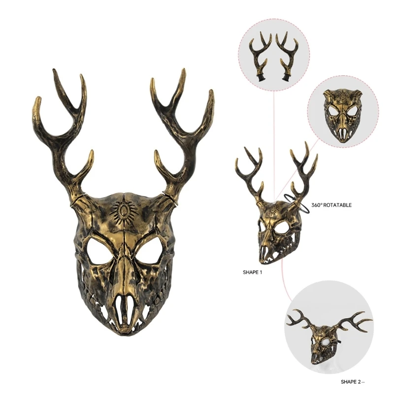 Antler Mask Halloween Costume Mask Reindeer Mask Deer Head Mask Masquerade Mask Full Face Mask for Party Carnivals