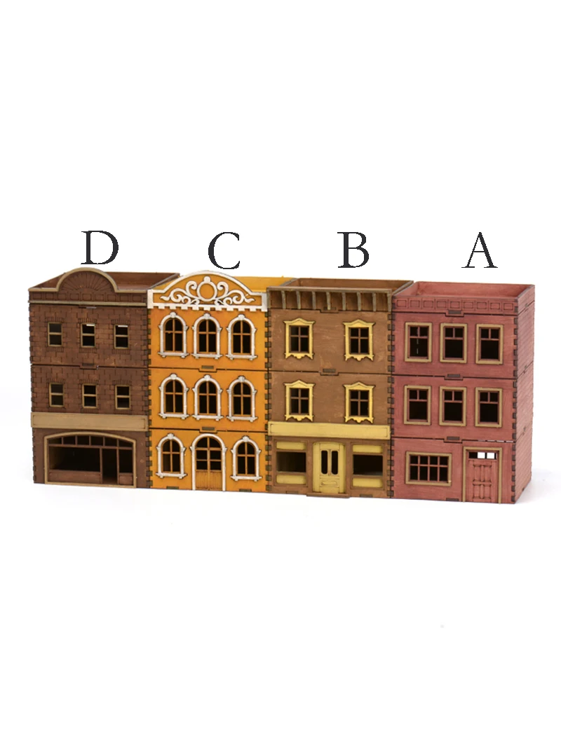 1/72 Model Scene Row Town Shops Model Building Scene Wooden Assembled Models Ornaments Hobby Making DIY