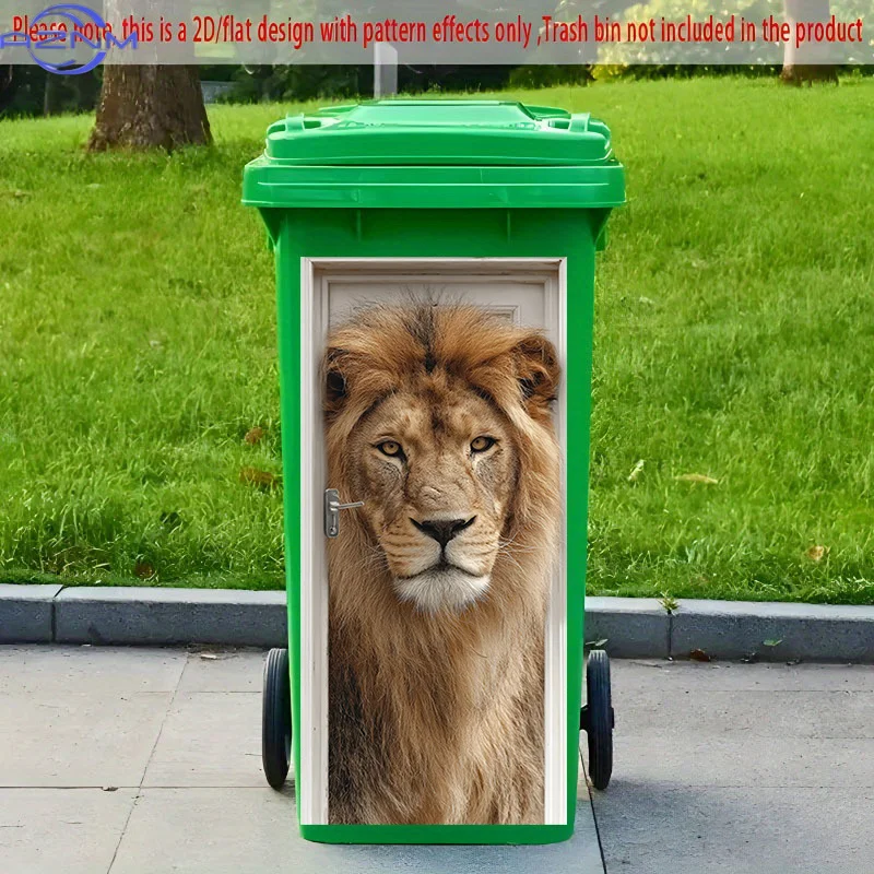 2D Flat Printing' 1pc 2D Pattern Printed Kitchen Trash Can Sticker XCm Door Middle Lion Portrait Theme Kitchen Home Decoration
