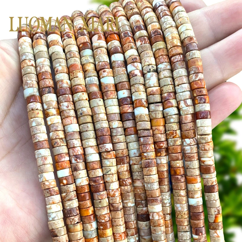 3x6MM Rondelle Natural Stone White Sea Sediment Jasper Flat Spacer Beads for Jewelry Making Diy Bracelet Charms Accessories