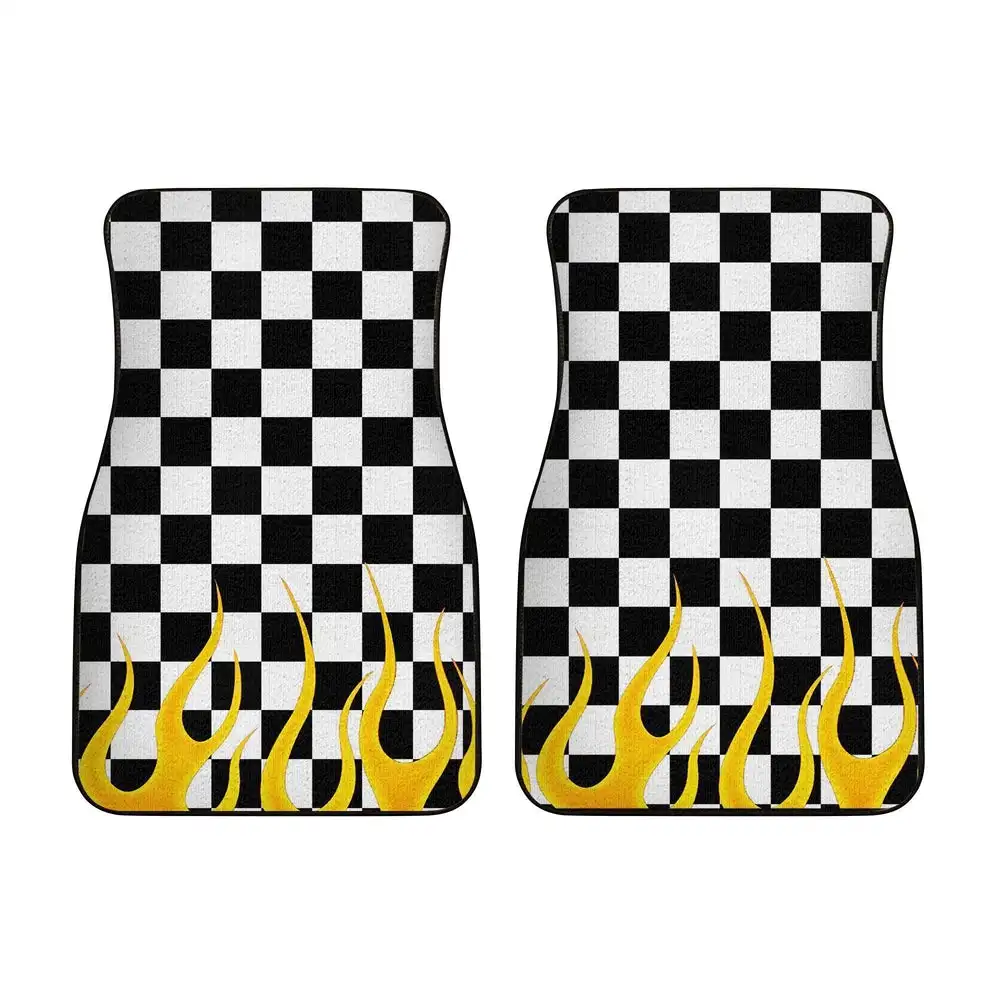 Black and White Checker Frame Car Floor Mats