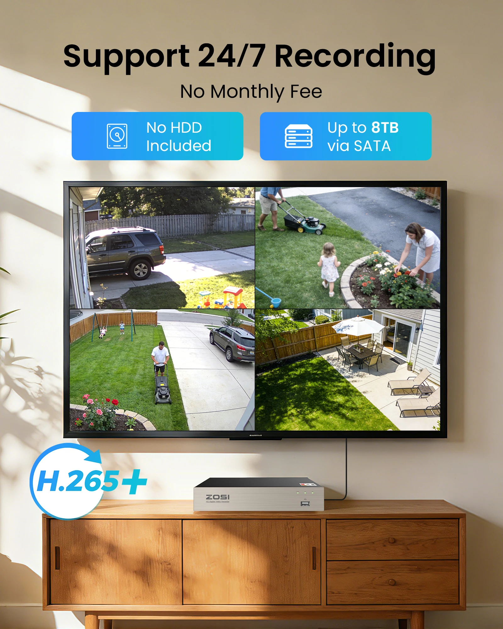 ZOSI 8CH 1080P CCTV System Outdoor 5MP Lite Video DVR with 2/4/6/8pcs 2MP Wired Security Cam Day/Night Video Surveillance System image 5