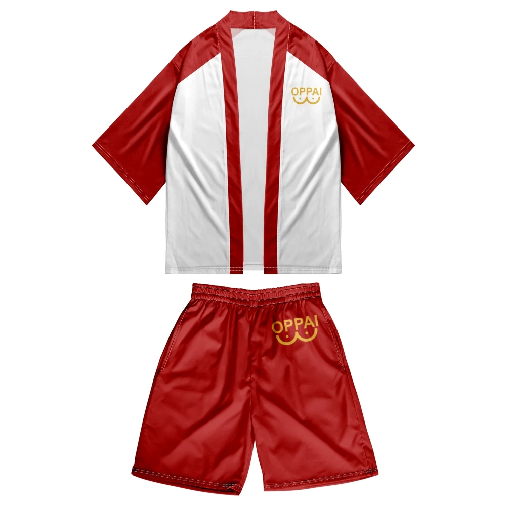 

Японское кимоно, кардиган, шорты, комплект с принтом аниме Saitama Oppai, мужская и женская рубашка, традиционный юката хаори Оби, карнавальный костюм