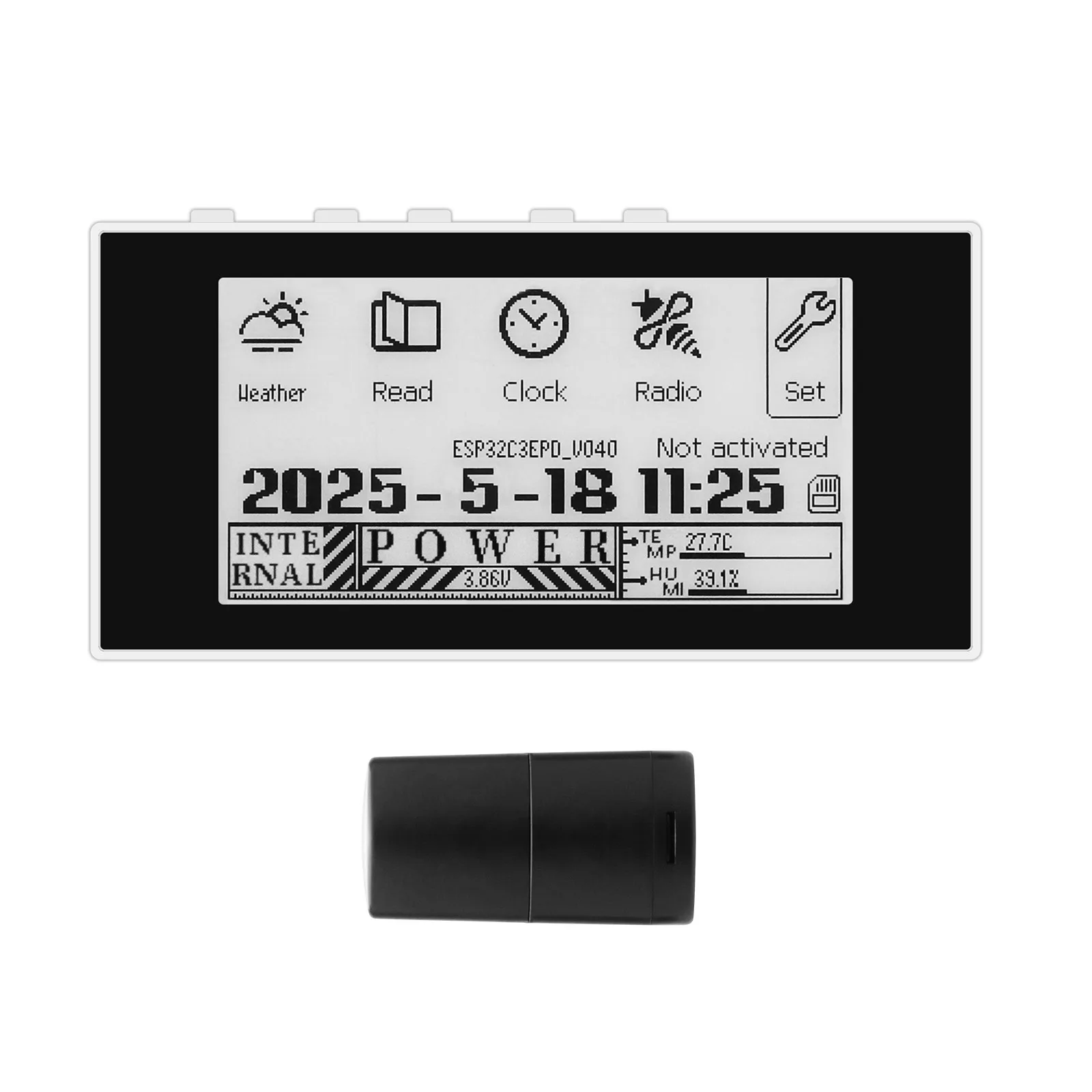 

HAMGEEK RW01 Mini E-Ink Reader E-Book Reader (Black Panel) for Weather Clock Image Viewing Alarm TXT & EPUB Files