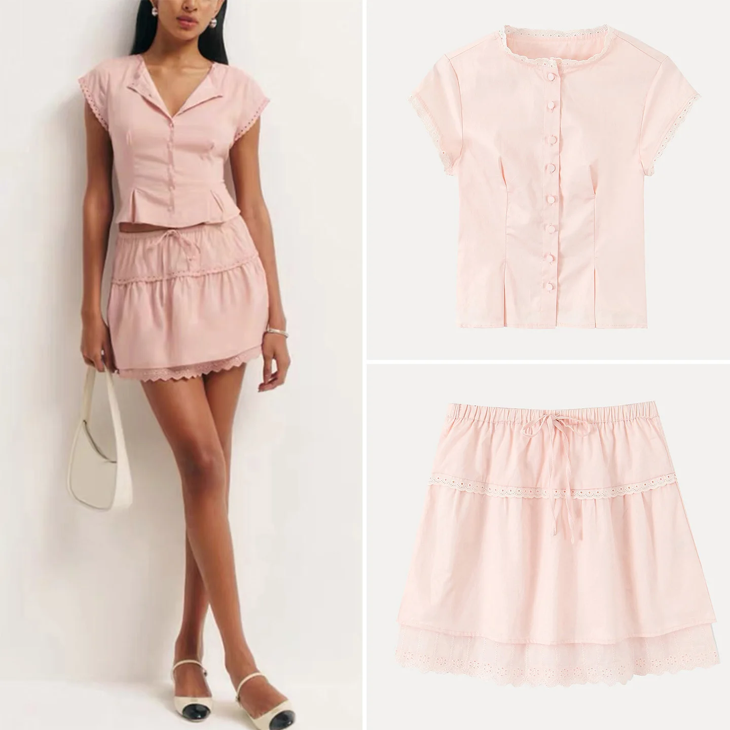 

Облегающий топ с цветочной отделкой и юбка, женский модный комплект, круглый комплект с обтягивающей талией, четырехсезонная одежда