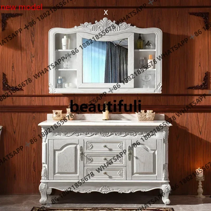 N138  Vanity Drawer Bathroom Cabinet Solid Wood Ceramic Basin Bathroom Cabinets Washbasin Wall Shelf Gabinete Room Furniture