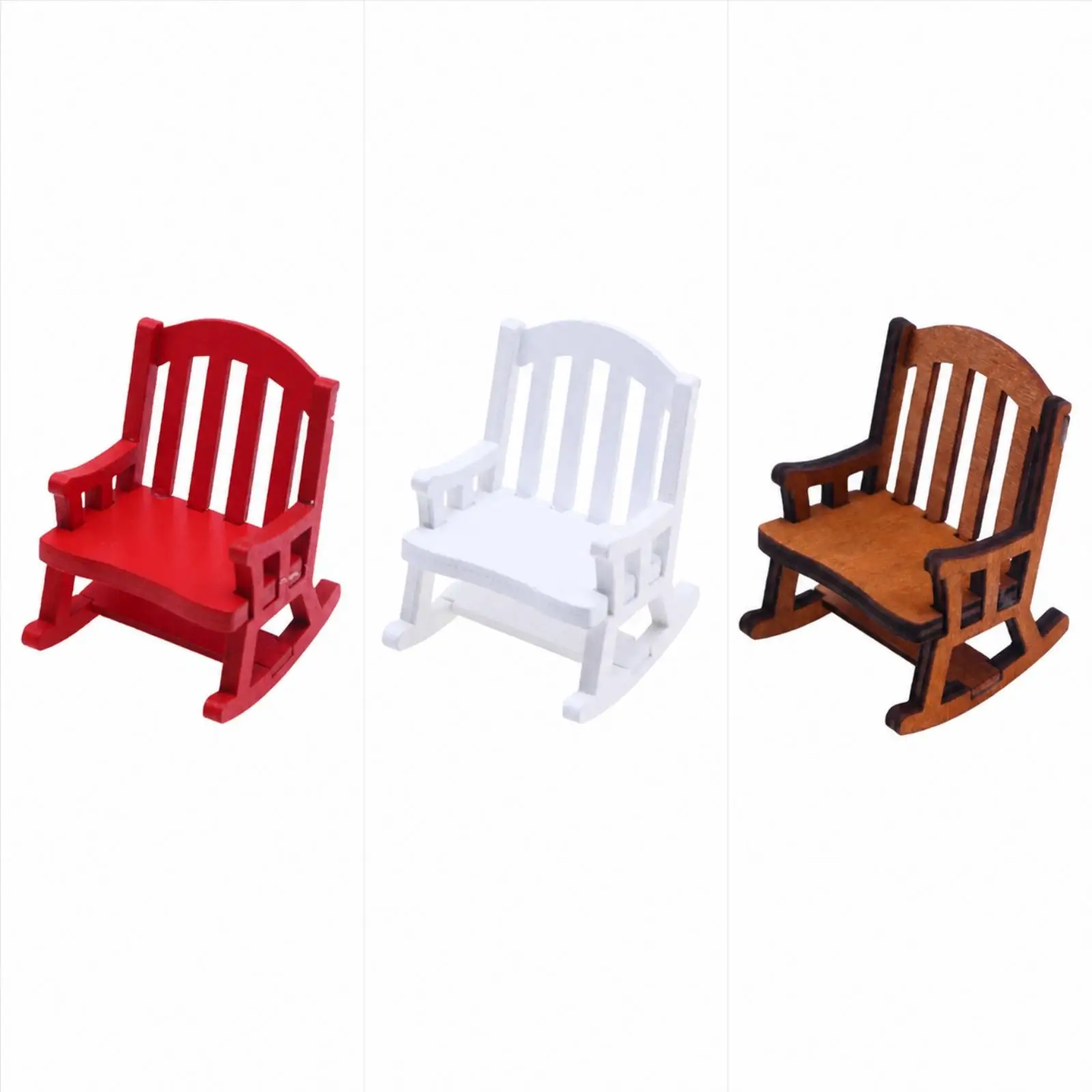 Wood Dollhouse Rocking Chair Miniature Furniture Slatted Back Armrests for 1 12 Scale Creative Diorama