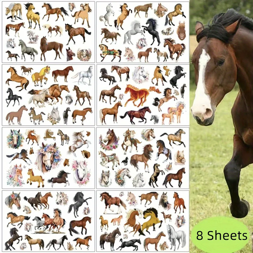 8 Sheets Temporary Horse Tattoos Stickers Birthday Themed Party Supplies Decorated with Tattoo Gifts