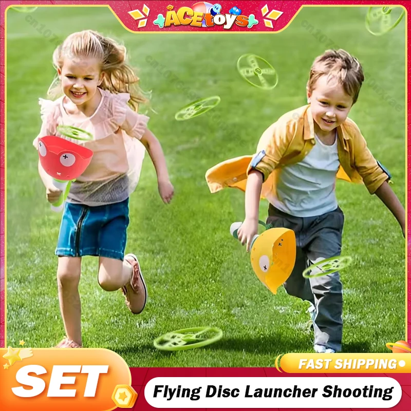 Flying Disc Launcher Flying Saucer Gun Toy Shooting Soaring Ejection Catapult Funny Outdoor Sports Games for Kids Boys Gifts