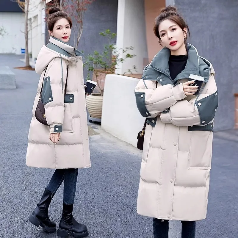 Hooded Pai Overcome Long Windbreaker Female Winter 2027 New Down Cotton Jacket Women Parkas Fashion Warm Cotton Padded Coat Tops