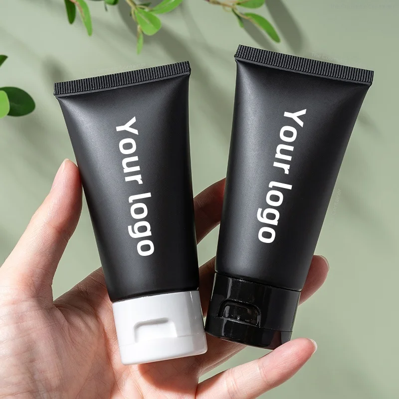 

【Logo Customization】50Pcs 50ml Matte Black Plastic Squeeze Bottles Empty Cosmetics Container Cream Lotion Packaging Wholesale