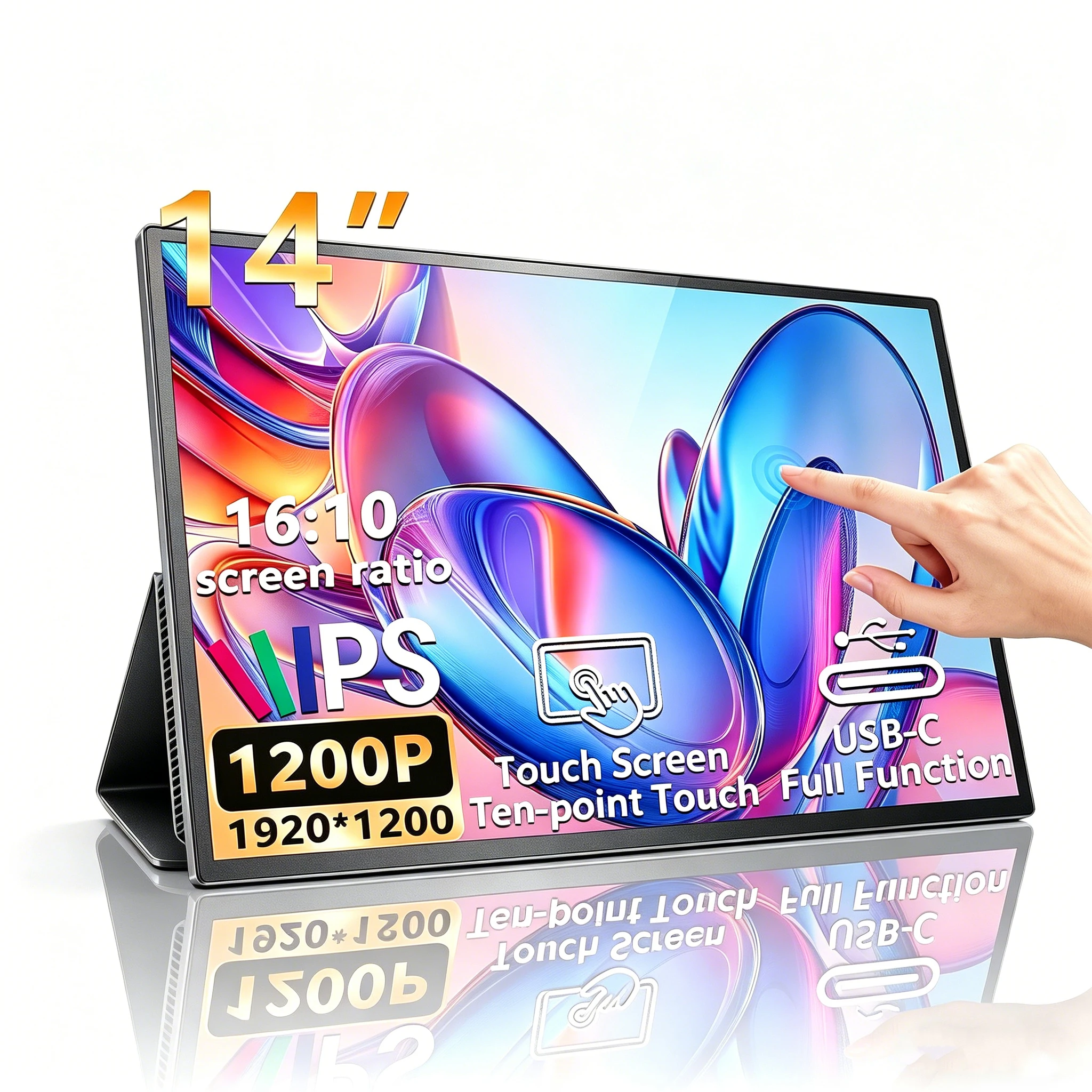 14 Inch Touch Portable Monitor 19201200 16:10 IPS 60Hz USB-C HDMI VESA External Screen with Protective Case for Laptop Switch