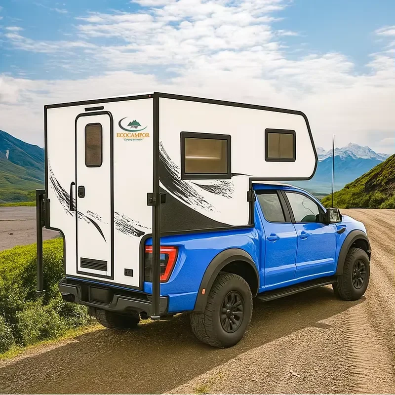 Kinlife Mini-189 Off-Grid Truck Camper for Pickup Full Kitchen Toilet Solar System Waterproof Aluminum RV for Off-Road LED