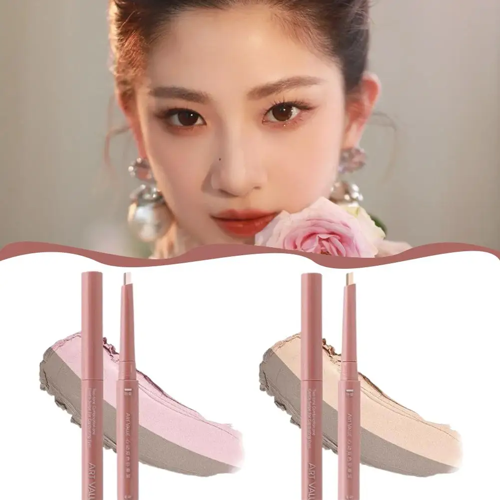 Stylo de maquillage pour les yeux Double couleur 2 en 1, surligneur en poudre, aspect naturel, améliore le ver à soie, stylo marron, outils de maquillage couché Q5h4