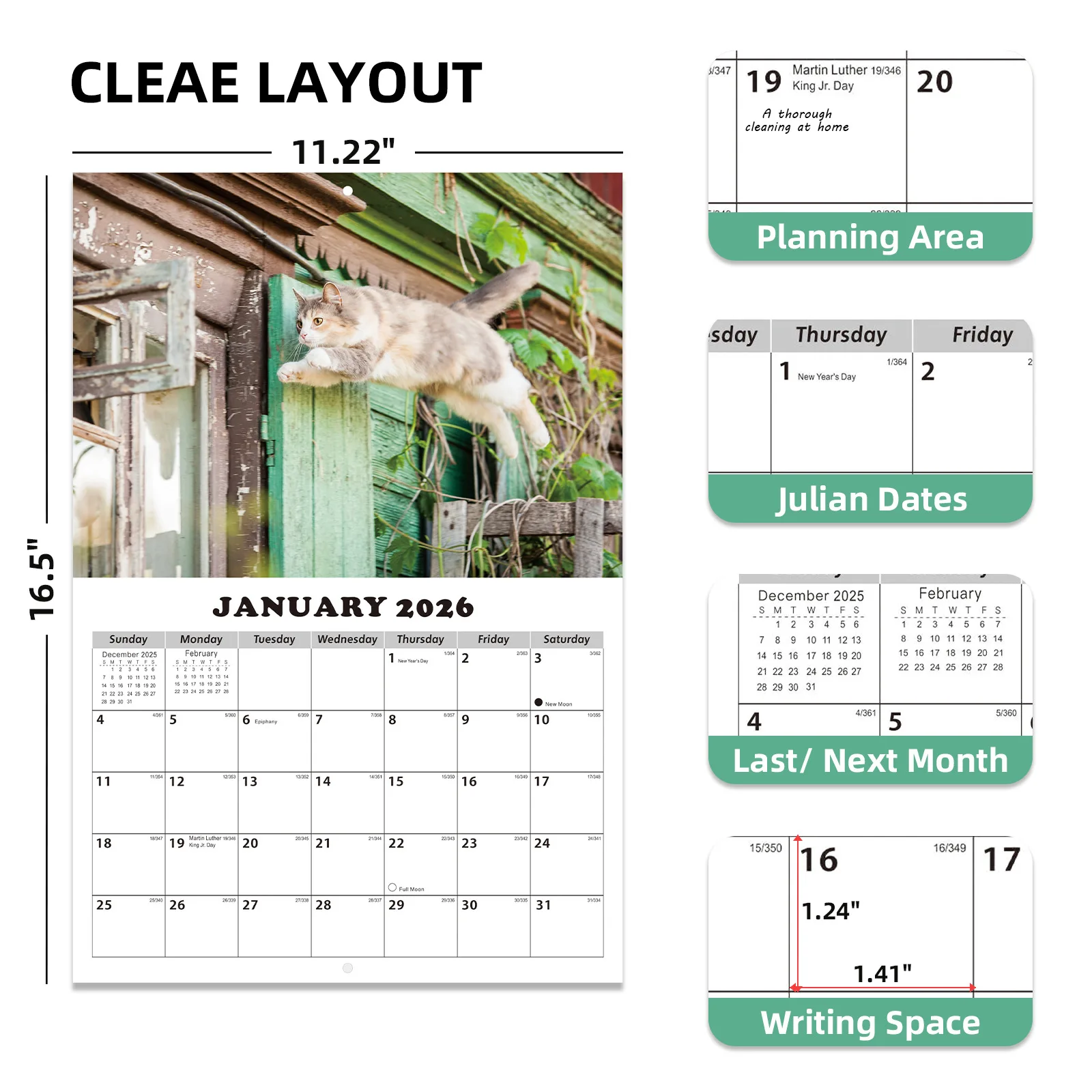 

Calendar 2026 New Year Cat Themed Wall Calendar Monthly Calendar With 16 Hd Photos Calendar 2026 Desktop Ornaments
