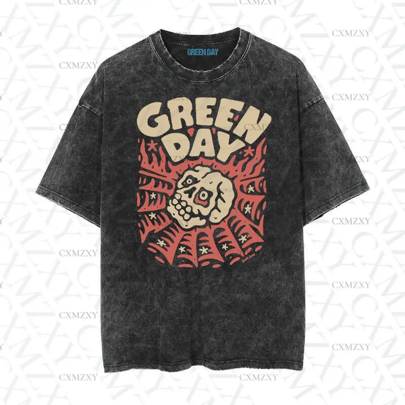 

Heavy European and American Green Day Green Day Band Rock Punk Old Washed American Retro Short Sleeves