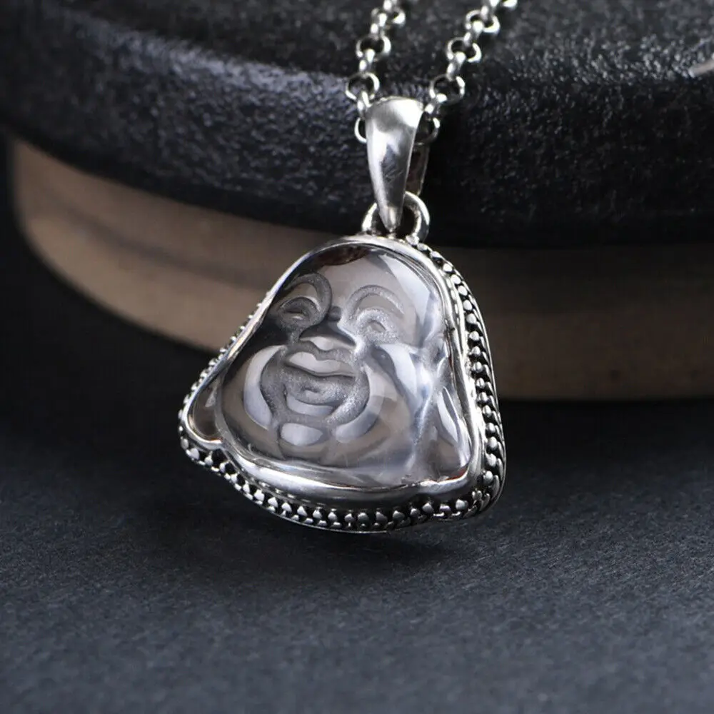 Solid 925 Sterling Silver With Clear Quartz Laugh Buddha Pendant 0.98