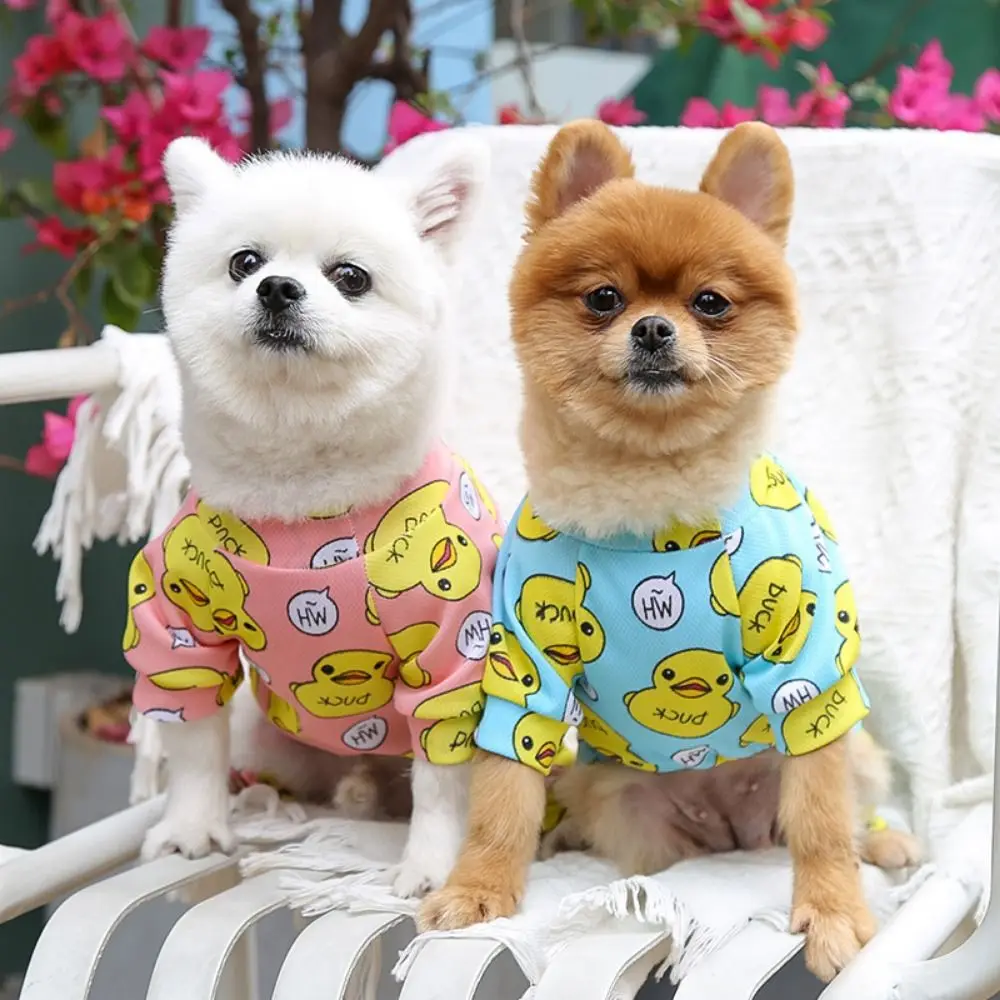 Dog Outgoing Clothes Cartoon Duck Puppy Dog Pajamas Polyester Breathable Pet Jumpsuit Soft Dog Bodysuits For Dogs Puppy