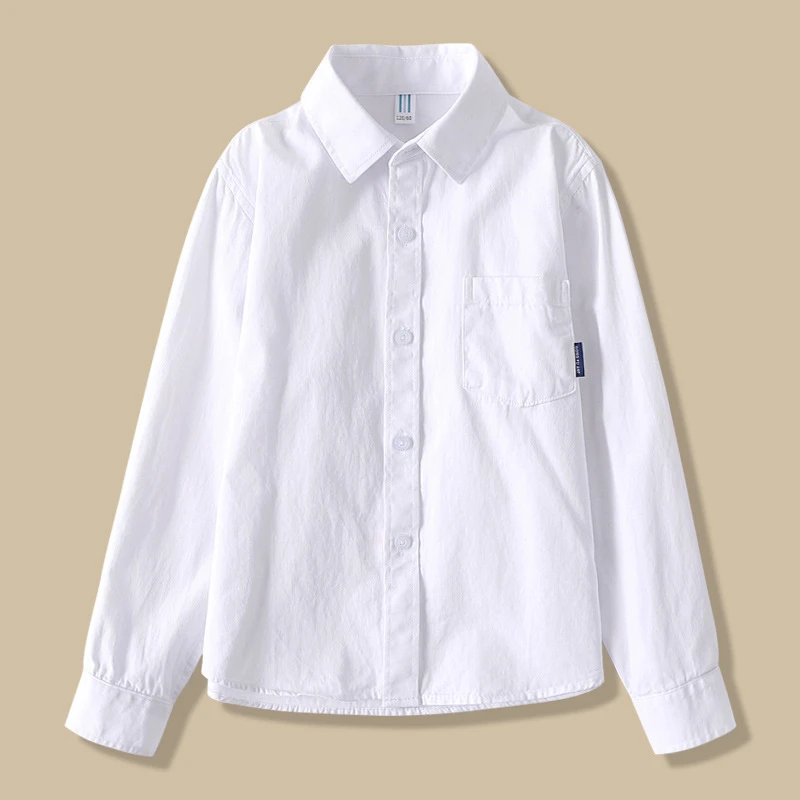 Boys no iron white shirt, long sleeved pure cotton primary school uniform, children's performance clothing, girls white shirt