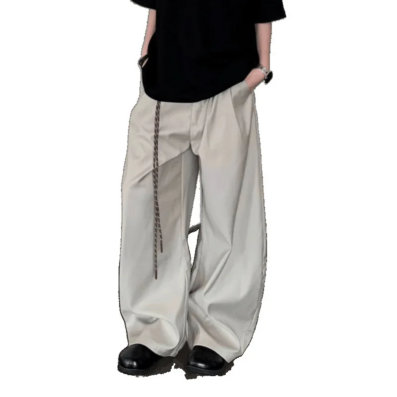 Unisex Suit Pants 2025 New High Waist Wide Leg Pants Drawstring Design Oversized Loose Ruched Drapey Women's Causal Trousers
