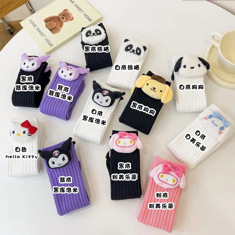 Anime Sanrio Kuromi My Melody Cinnamoroll Socks for Children\'s Girls Cartoon Kawaii Korean Style Mid-Tube Trendy Student Socks