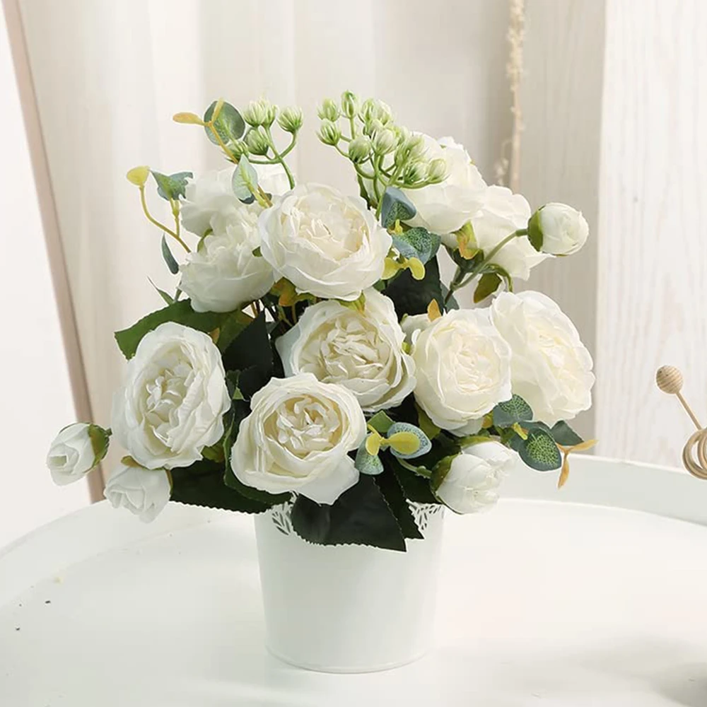 

1Pc Silk Rose Artificial Flower Peony Outdoor UV Protection Wedding Wreath Bridal Bouquet Festival Decor Vase Home Room Diy Gift