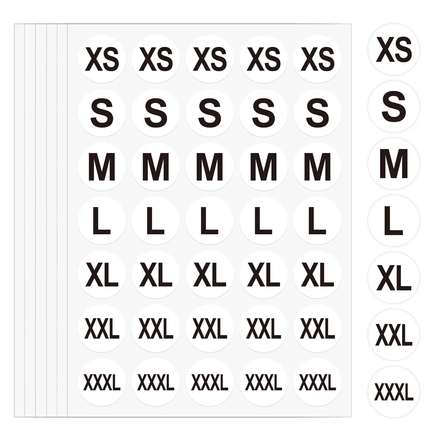 5 Sheets(175PCS) 1 inch Clothing Size Stickers Labels Round Adhesive Apparel Circle Size Labels for Clothing T Shirts Trousers