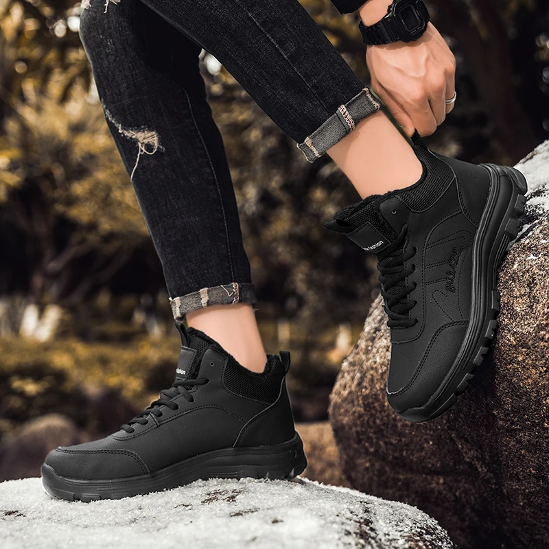 العلامة التجارية الرجال الأحذية الدافئة أفخم الثلوج الأحذية في الهواء الطلق عدم الانزلاق أحذية التنزه عالية الجودة أحذية رياضية مقاومة للماء الرجال أحذية الشتاء حجم 39-46