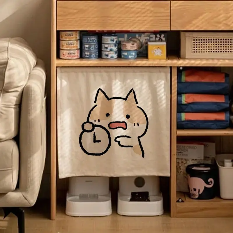 Cat Litter Box Enclosure Curtain with Velcro, Thick Anti-Scratch Odor Control Dustproof Decorative Divider Cat House Cover