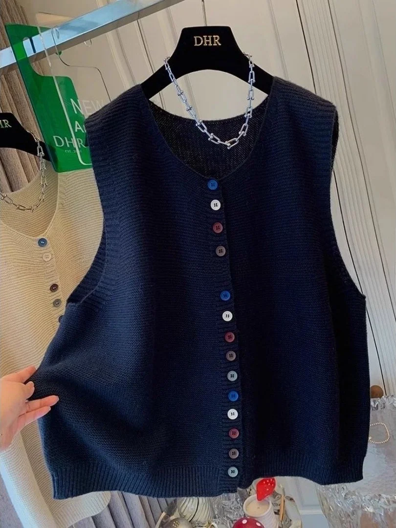 

Extra Large 300 Pounds Design Sense Button Open Cardigan Sweater Men Women Autumn Winter New Loose Sleeveless Knitte...