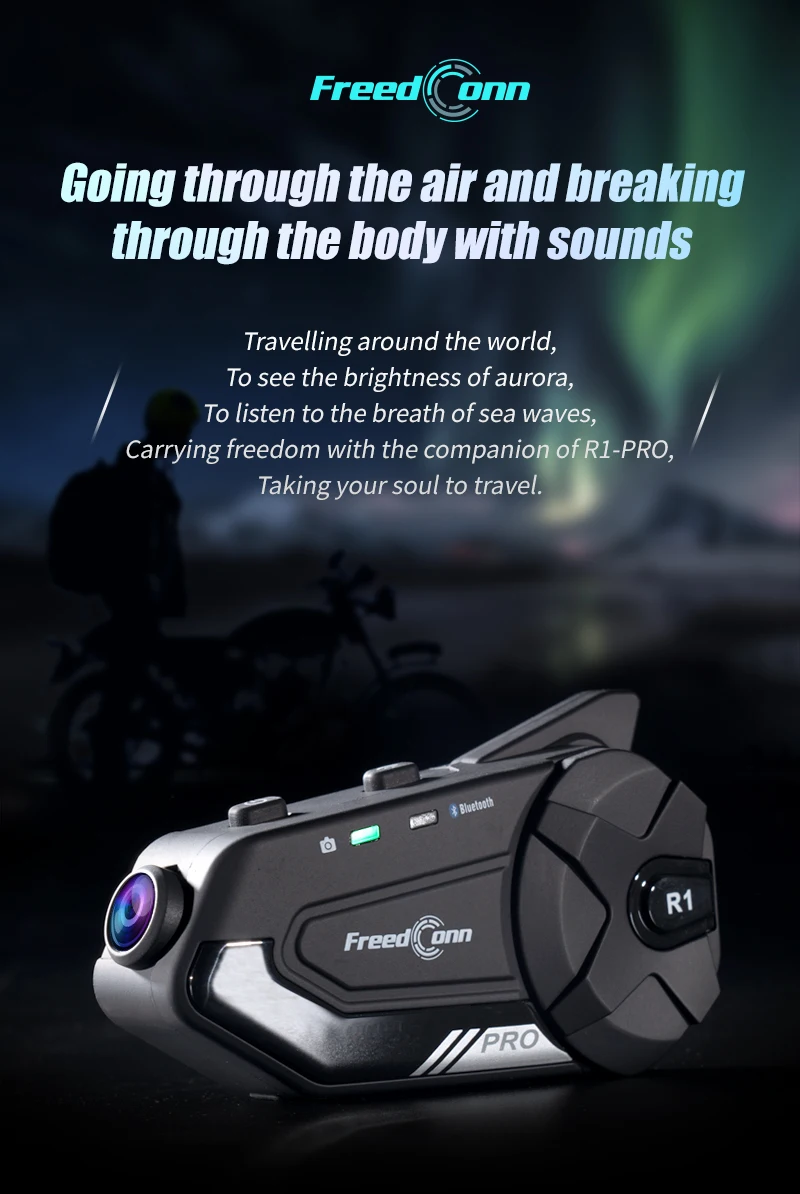 Freedconn R1Pro Motorcycle Camera Bluetooth Helmet Headset Intercom Dash Cam Moto Auto Dvr Video Recorder 1440P WiFi APP