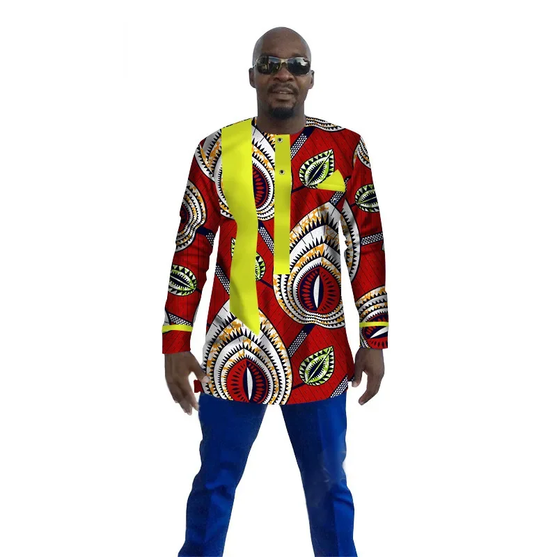 

New African Clothes for Men Dashiki Shirt Long Sleeve Plus Size Africa Style Shirt Mens African Print Cotton Wax Tops WYN110