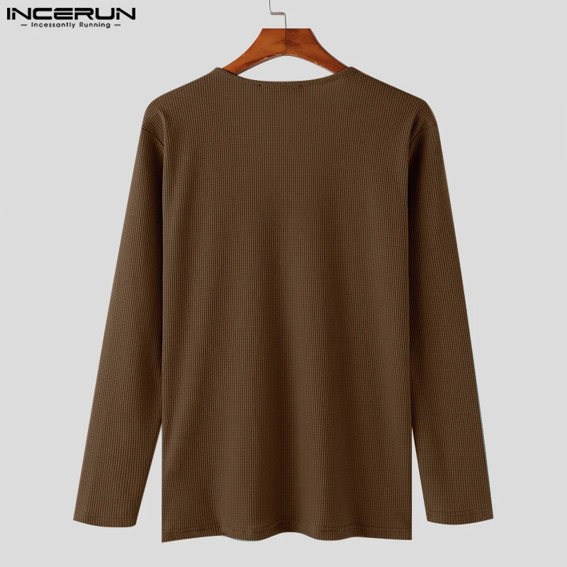 INCERUN Men T Shirt Solid Color V Neck Long Sleeve Fitness Casual Men Clothing Streetwear 2024 Fashion Leisure Tee Tops S-5XL