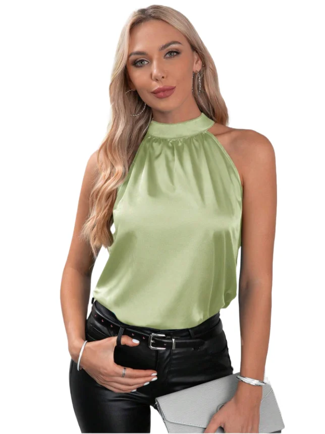 

Women Satin Camis Tops Vest Summer Business Casual Tank Tops Ladies Sleeveless Camisole Top Women's Office Lace Shirt Vests