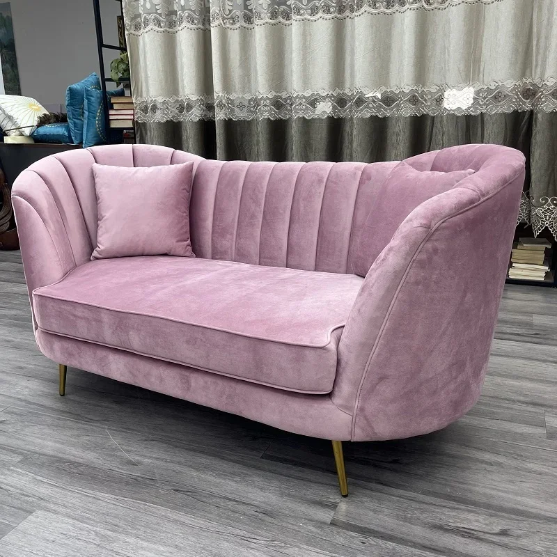 American Modern Wedding Pink Velvet Sofa with gold stainless steel leg for living room banquet  leisure chaise longue