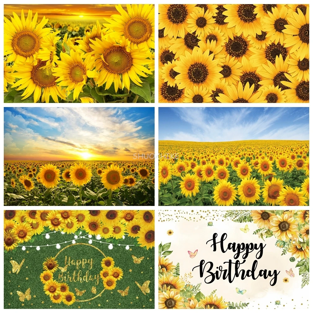 

Sunflower Field Background Beautiful Rustic Sunset Yellow Floral Sky Newborn Baby Birthday Party Photography Backdrop