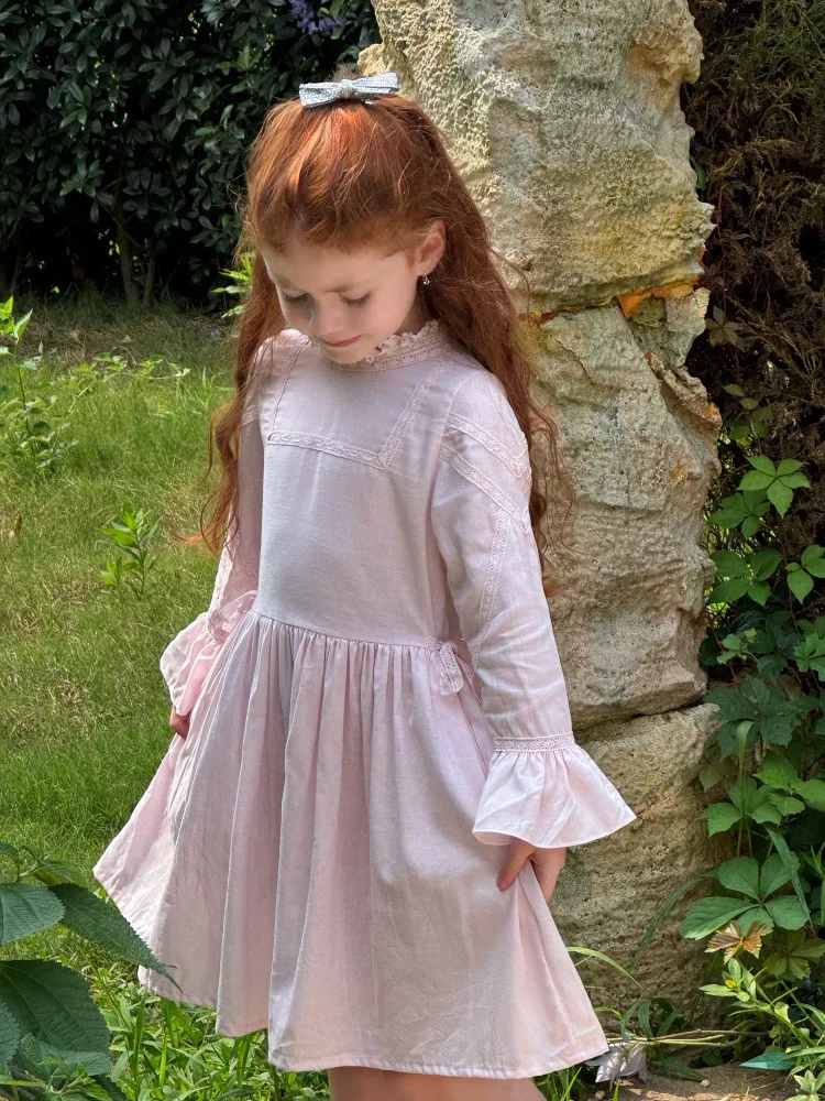 

25 Autumn New Toddler Kids Girls French Lotus Leaf Sleeve Stand-Up Collar Princess Dress