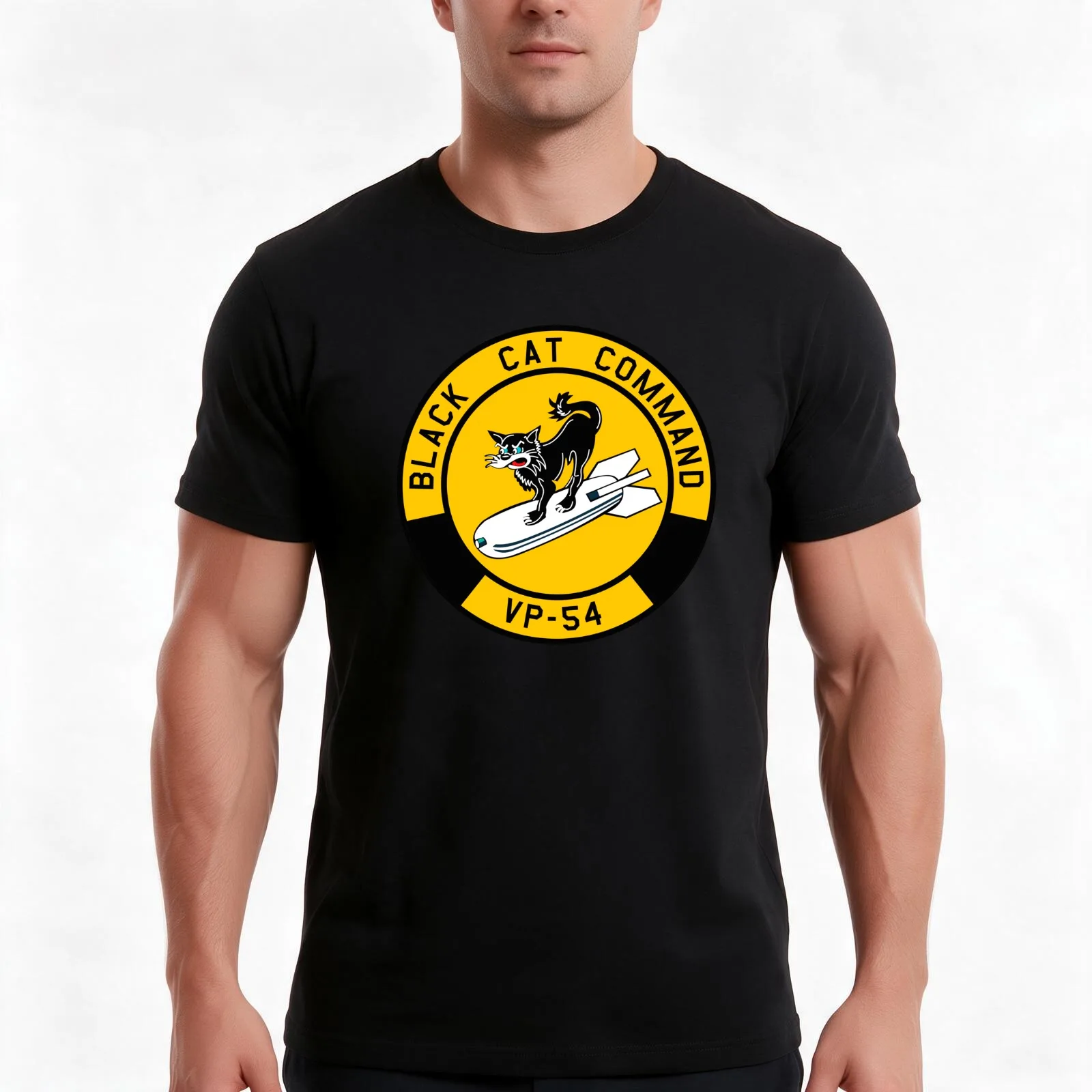 USN VP-54 Patrol Bombing Squadron Black Cat Command - Clean Style T-Shirt, Summer Casual Cotton Tee, Oversized Streetwear Tops