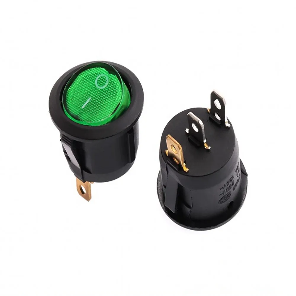 100PCSt KCD1 Round Rocker Switch 3Pin 3P 2-Positon 6A/250V 20mm Red/Green LED Car Push Button Switch With Light