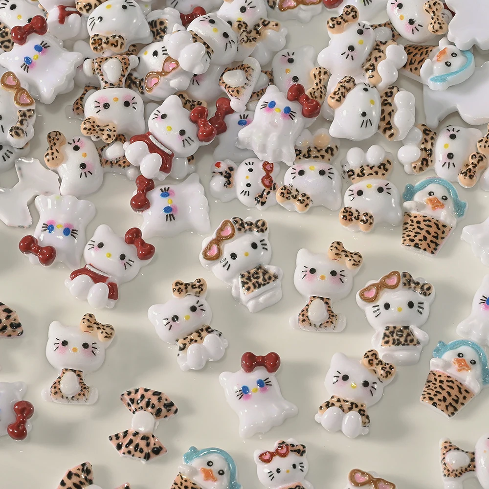 50g/봉지 3D 레오파드 리본 헬로키티 네일 참 귀여운 만화 레진 키티 고양이 네일아트 라인스톤 매니큐어 데코레이션